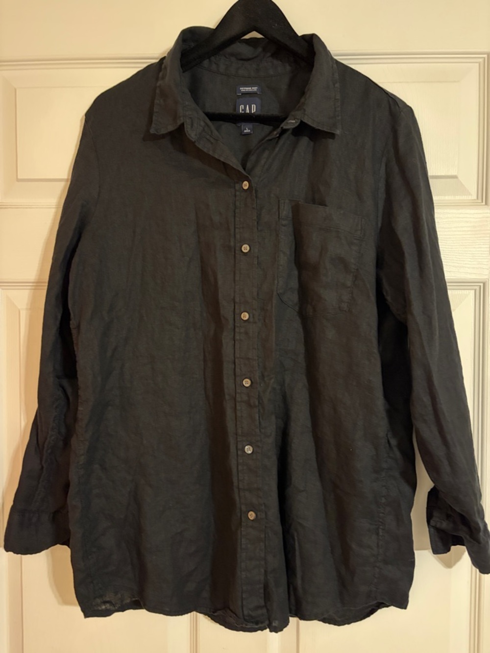 GAP 100% Linen Boyfriend Button Down Shirt - Black - Size Large